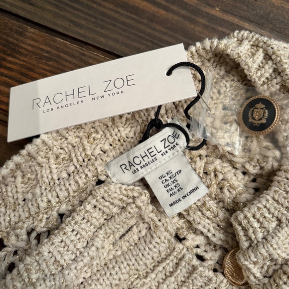 Rachel Zoe Metallic Thread Knit Gold Sweater Cardigan - Picture 10 of 11